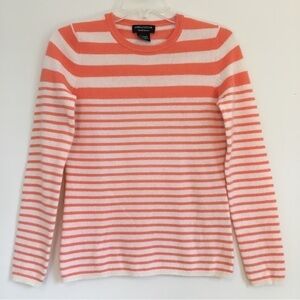 LORD & Taylor Cashmere Salmon Pink & White Striped Crew Neck Sweater